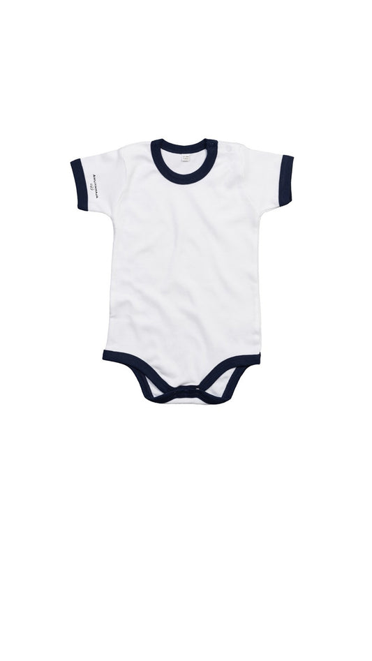 WHITE/NAVY BABY RINGER BODYSUIT